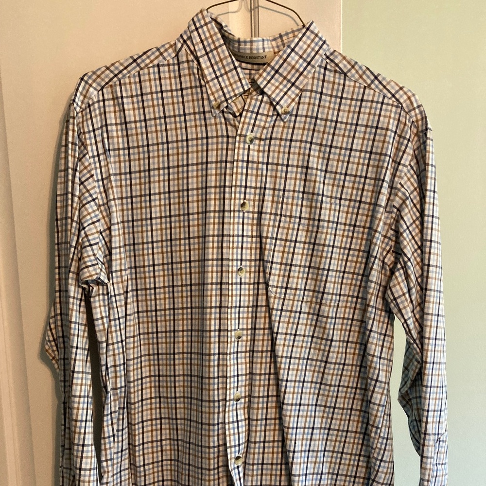 LL Bean Wrinkle Resistant checked plaid button down shirt - M reg